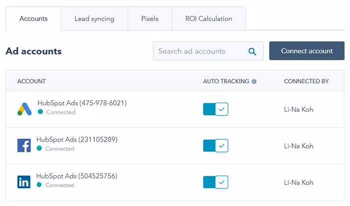 conectar cuentas en hubspot