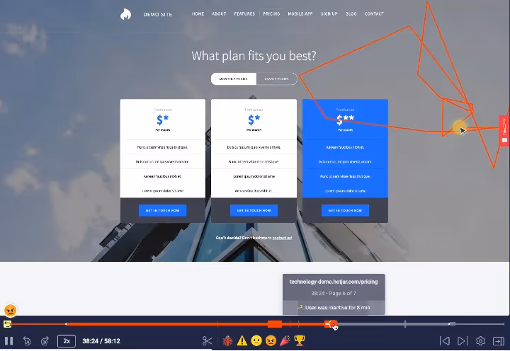 Demo de grabaciones de comportamiento. Hotjar