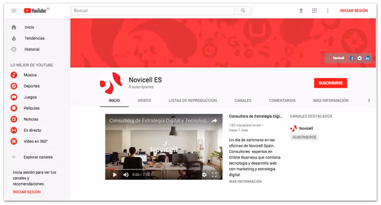 Canal de Youtube de Novicell Spain
