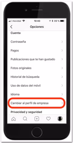 Cambiar de perfil usuario a perfil empresa en Instagram