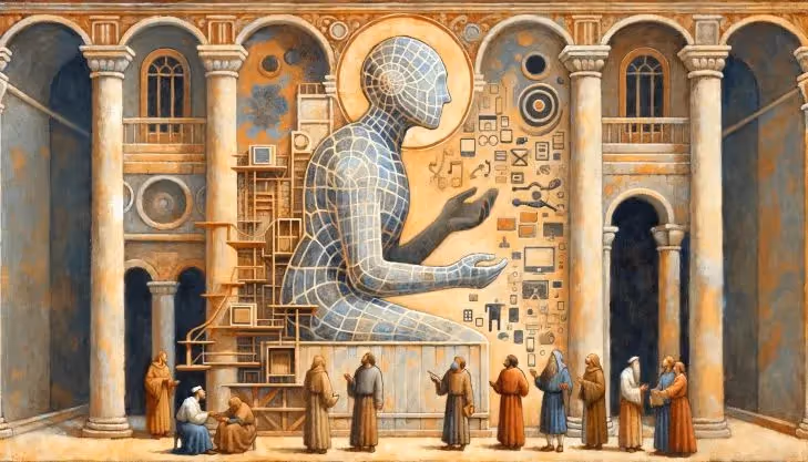 Conversaciones con gigante del eCommerce, tardo románico. Ilustrado por DALL·E 3