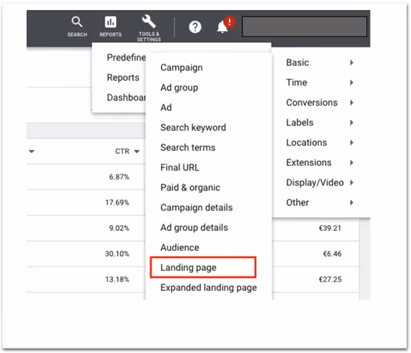 descripción general de las páginas de destino google ads
