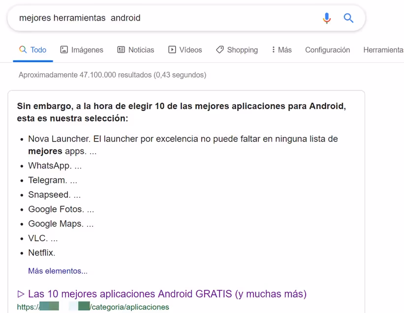 Ejemplo de featured snippet