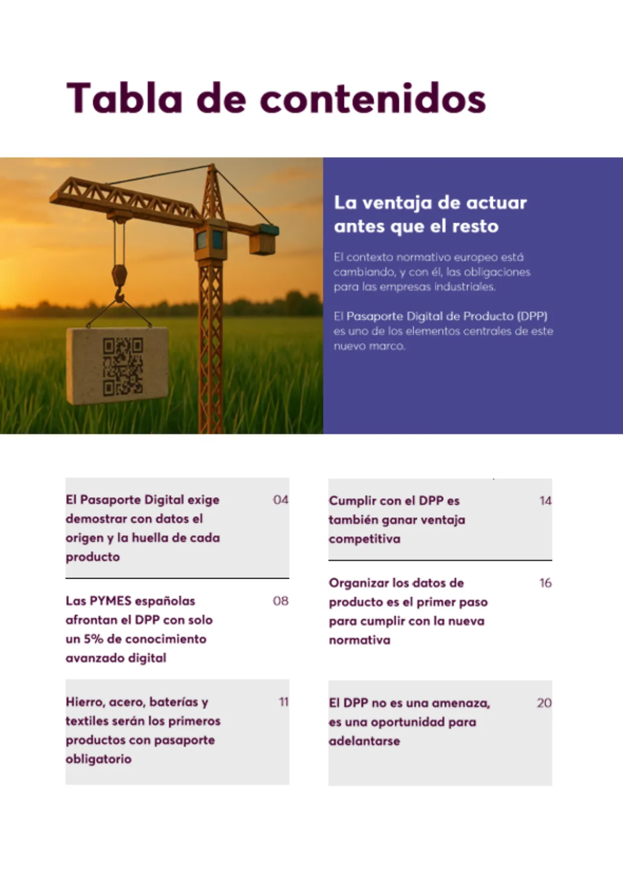 Página una del informe Pasaporte Digital de Producto: impacto en la industria española