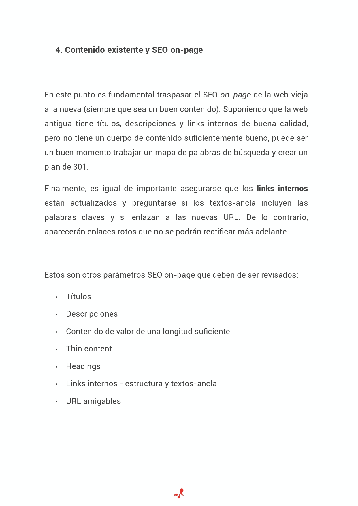 Página cinco del informe SEO para una migración web