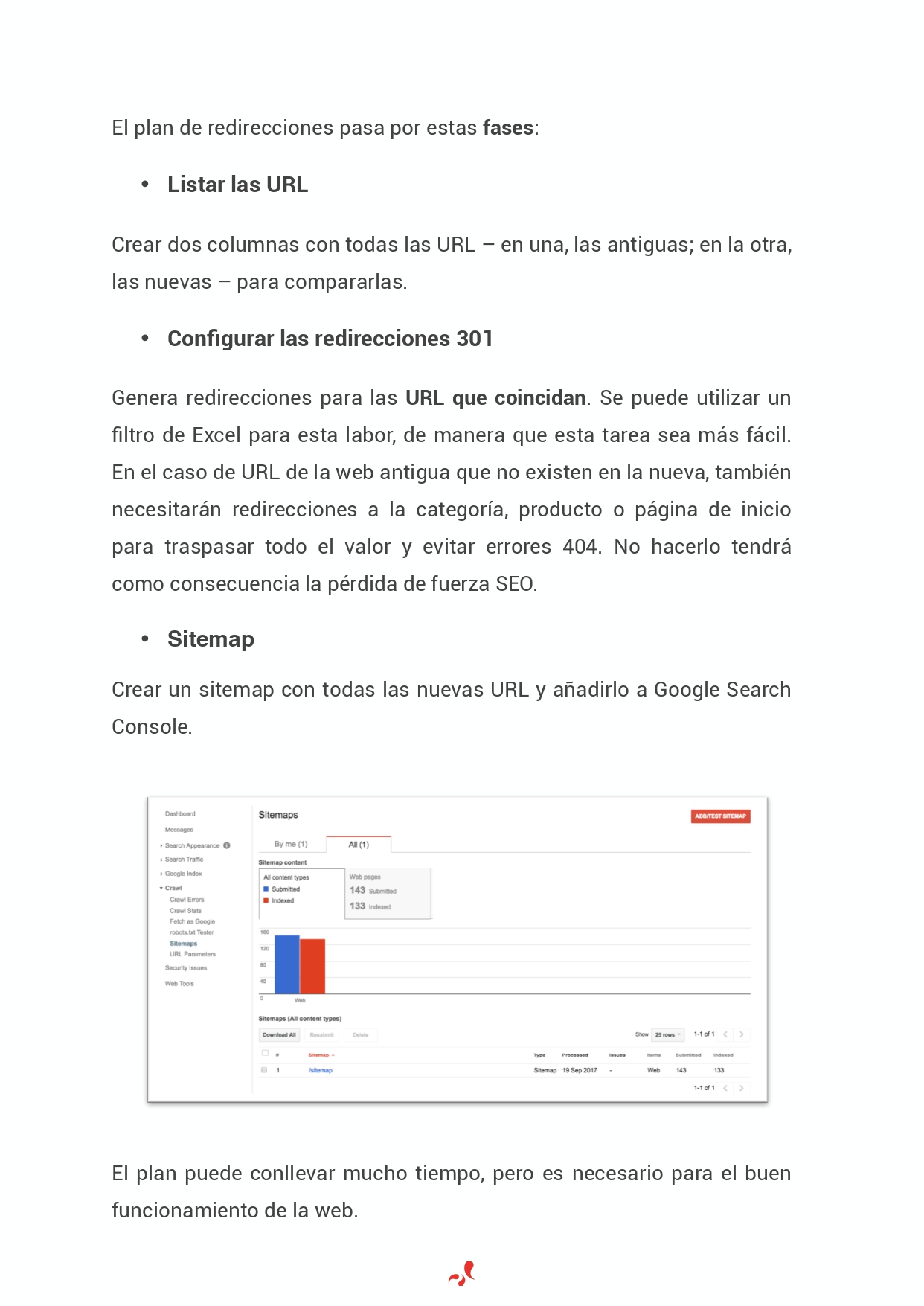 Página cuatro del informe SEO para una migración web