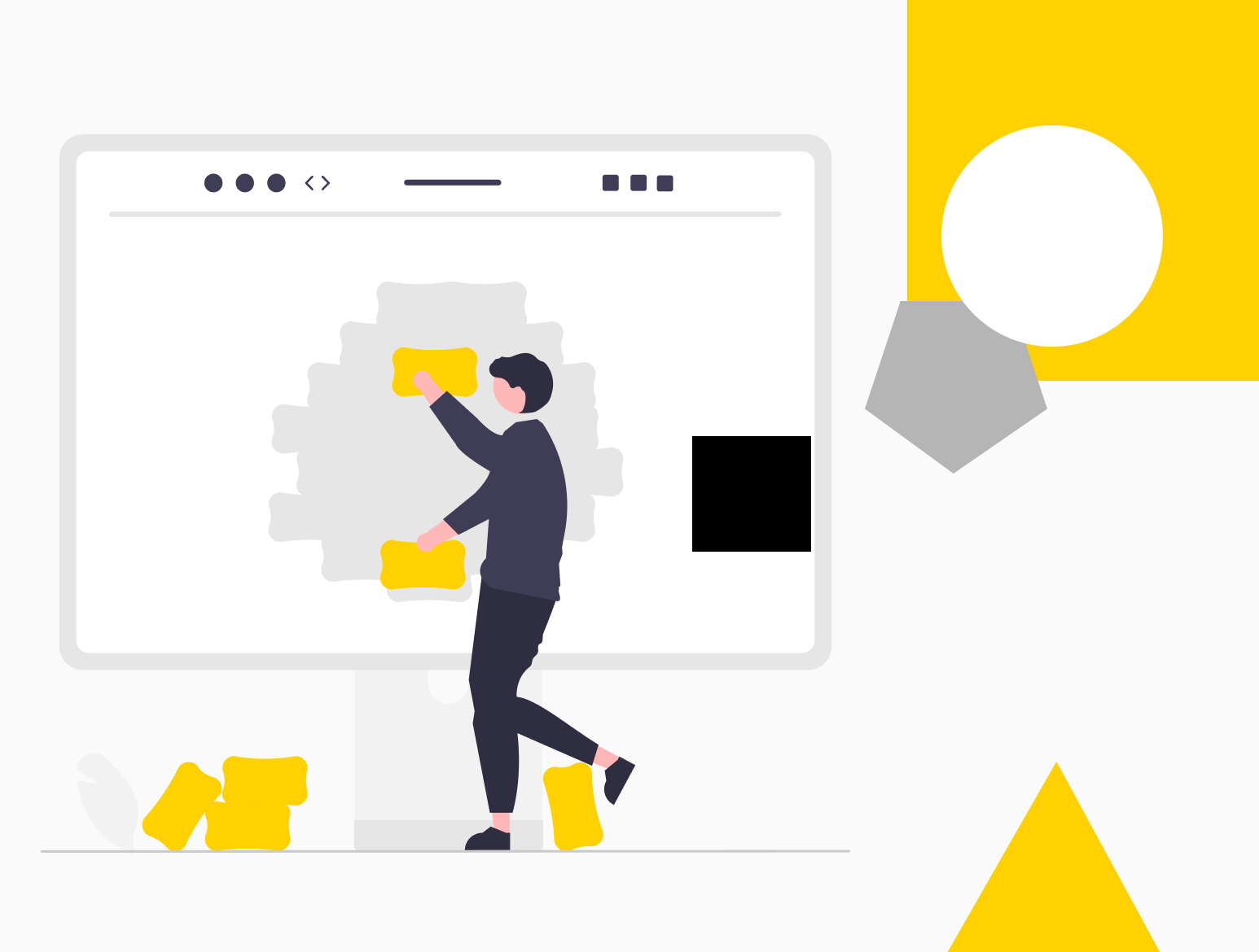 Persona diseñando una ecosistema MACH en una pantalla con elementos gráficos, bloques de contenido y herramientas digitales