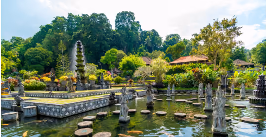 People bathing at Titra Gangga Water Palace