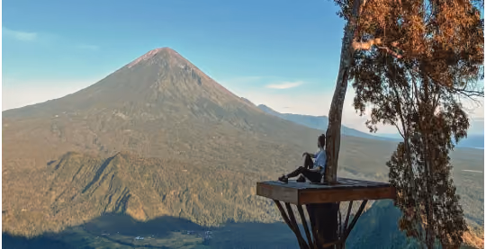 View of Mt Agung from Lahangan Sweet hill top view point with clouds