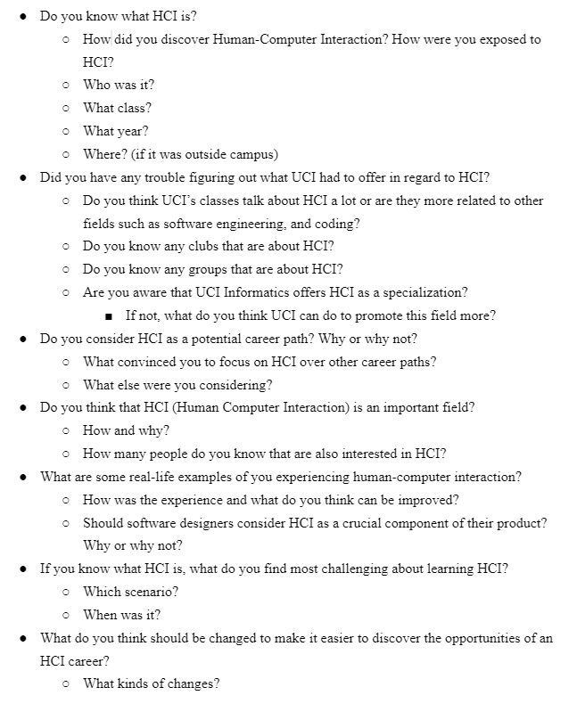 List of interview questions