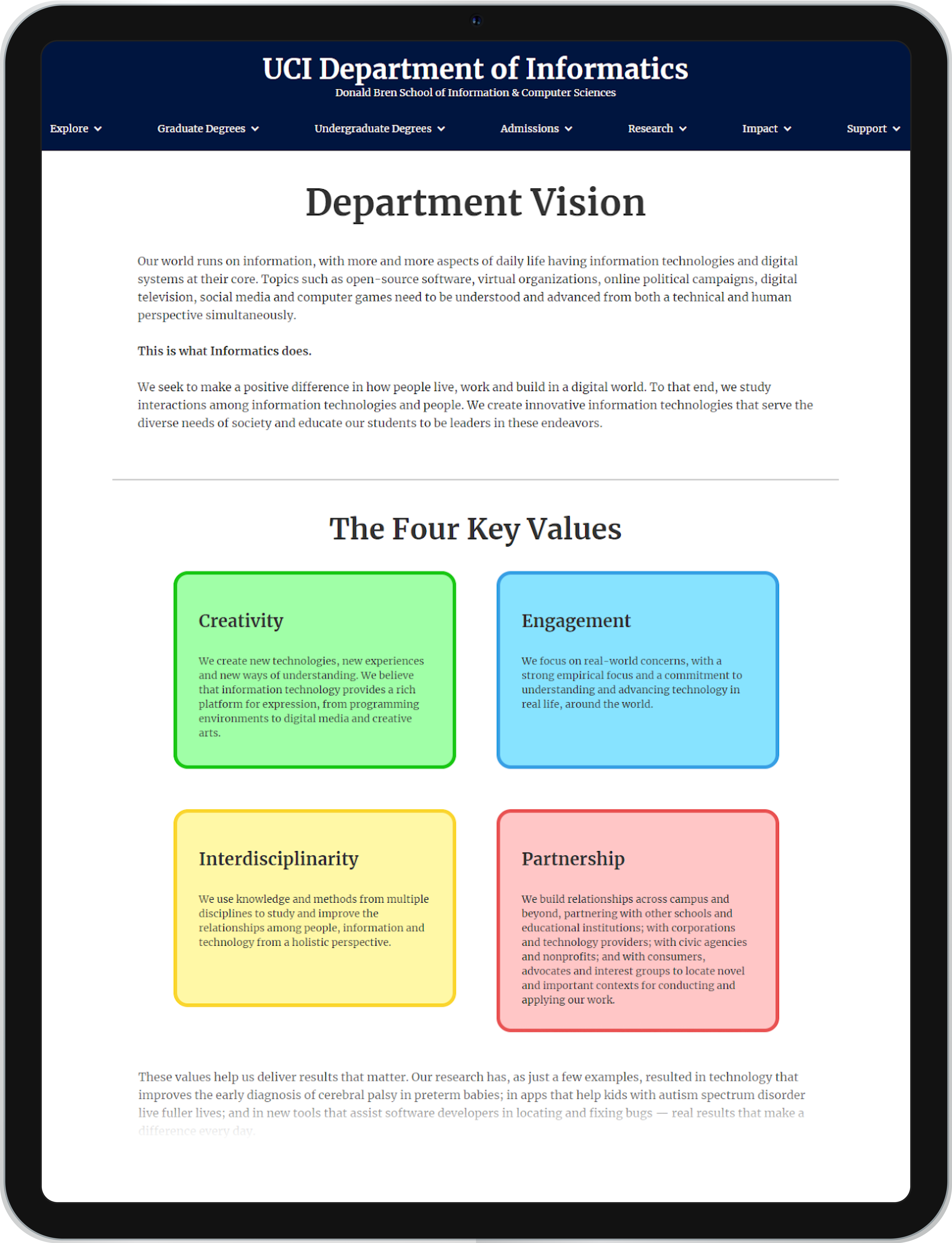 Mid-fidelity prototype of UCI Department Vision Page