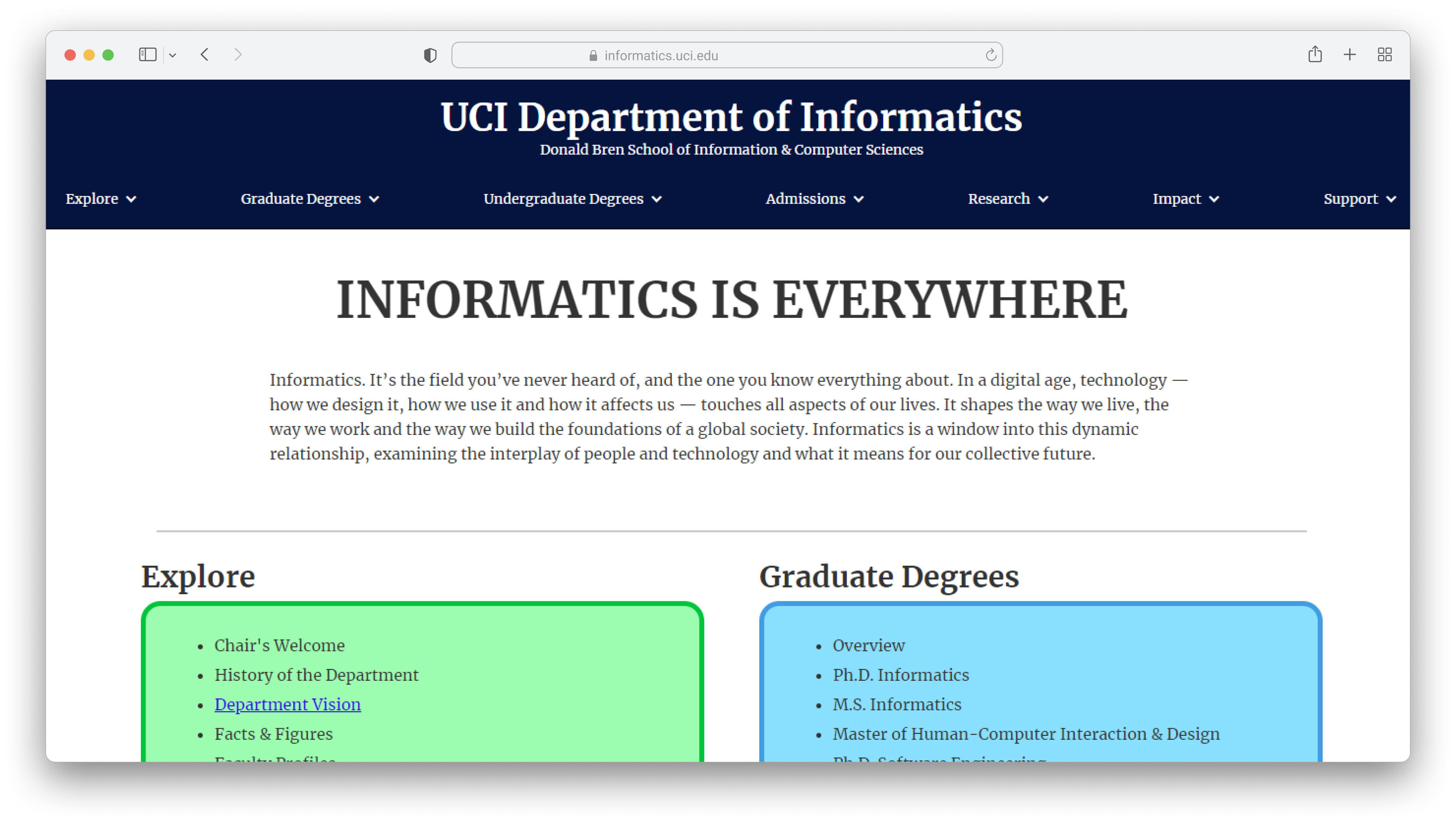 Mid-fidelity prototype of UCI Home Page