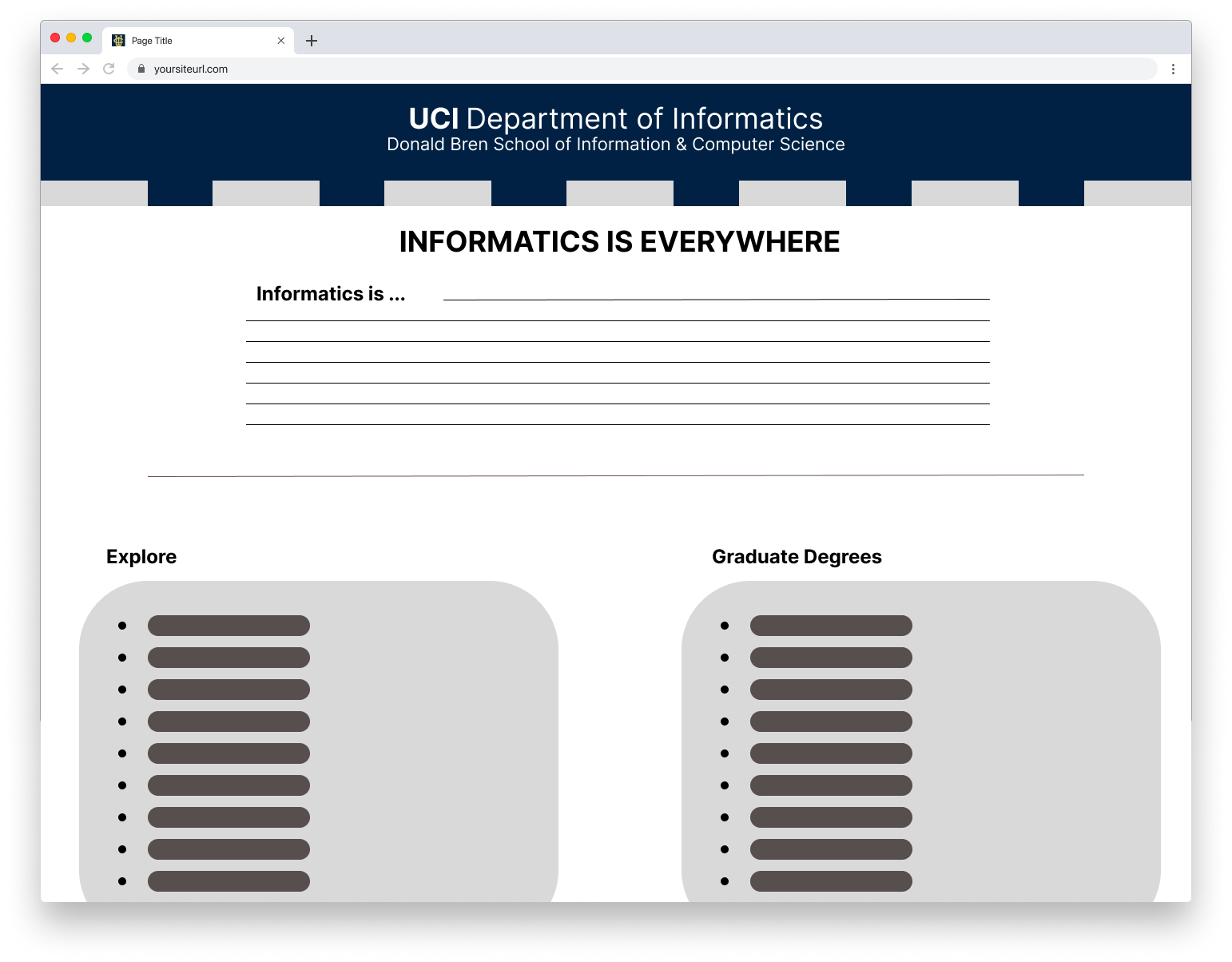 Low-fidelity prototype of home page of UCI Informatics