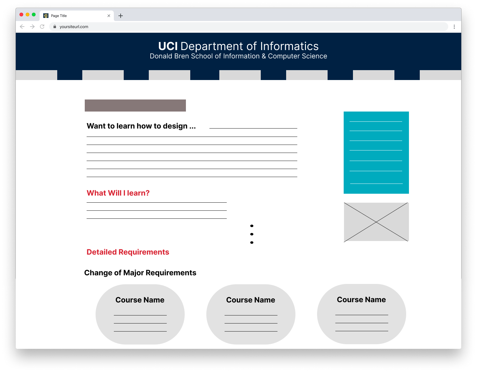 Low-fidelity prototype of UCI Informatics Degrees Page