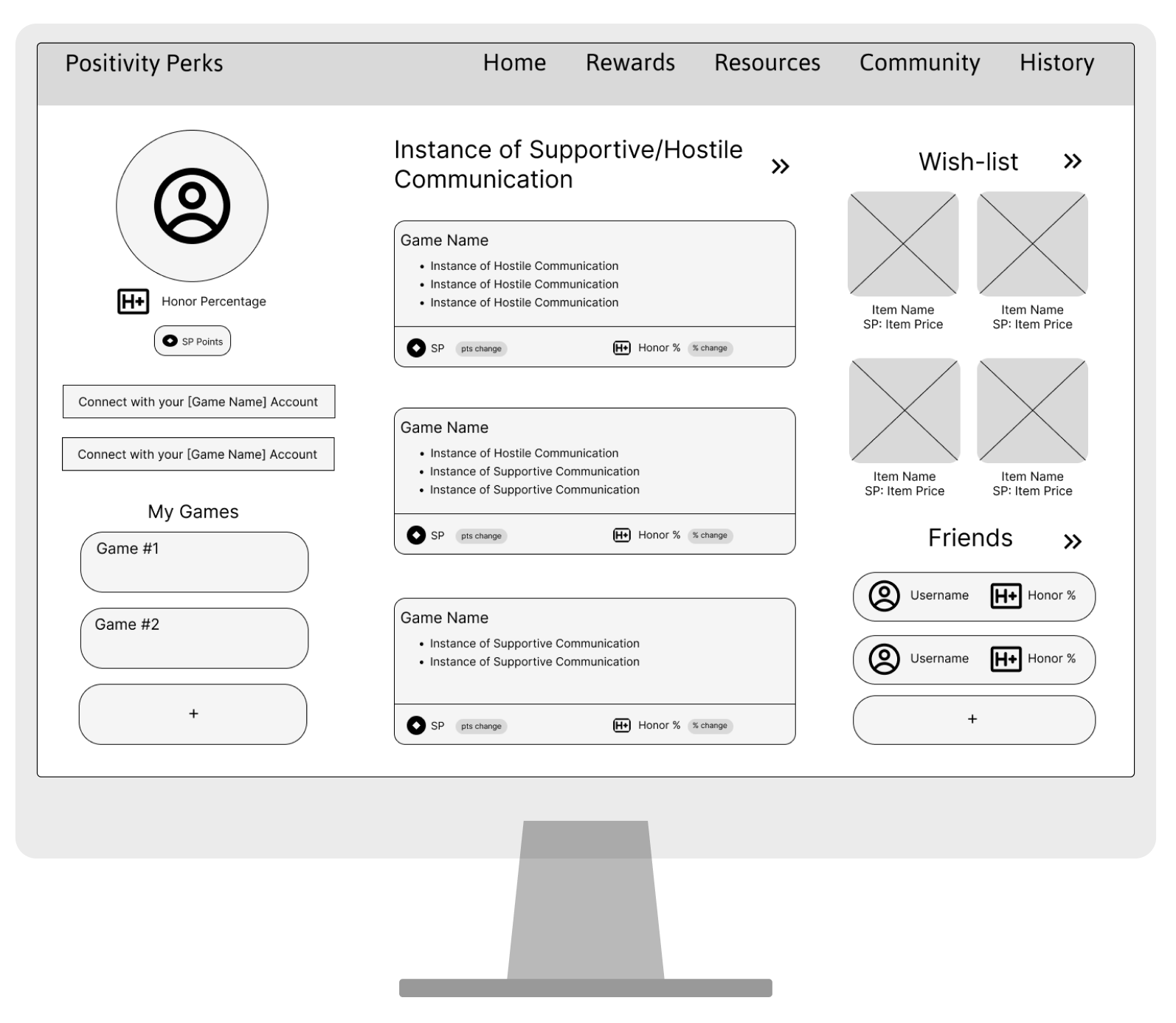 Desktop version of prototype