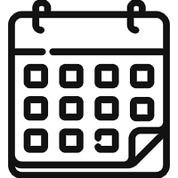 Icon of a calendar with a folded corner and grid representing days.