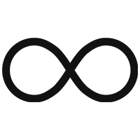 Black infinity symbol on a white background.