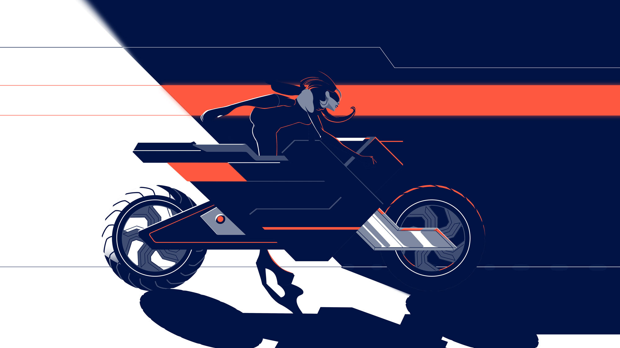 A girl getting on a motorbike