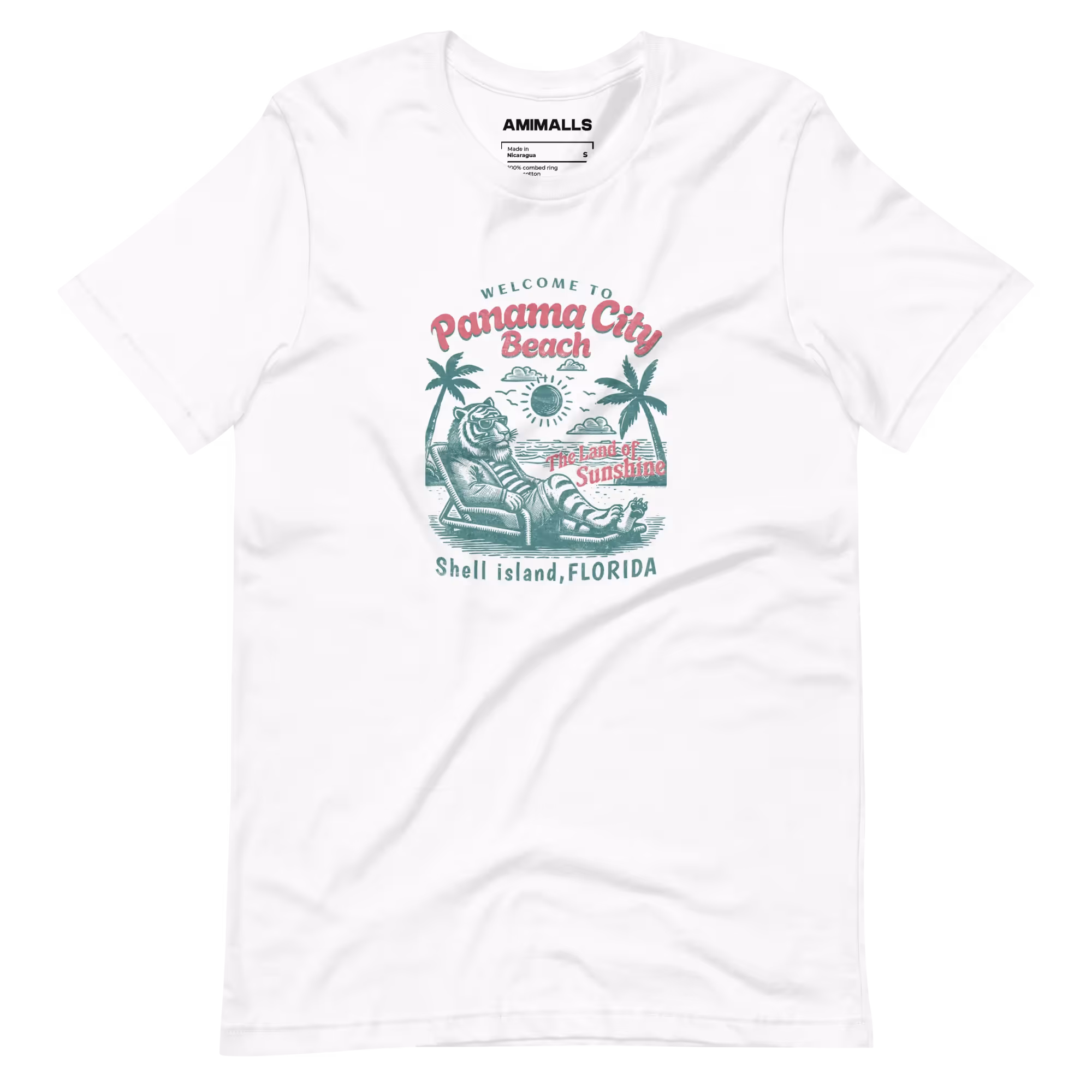 Panama City Beach T-shirt featuring a lounging tiger with a tropical beach vibe, ideal for sunshine lovers