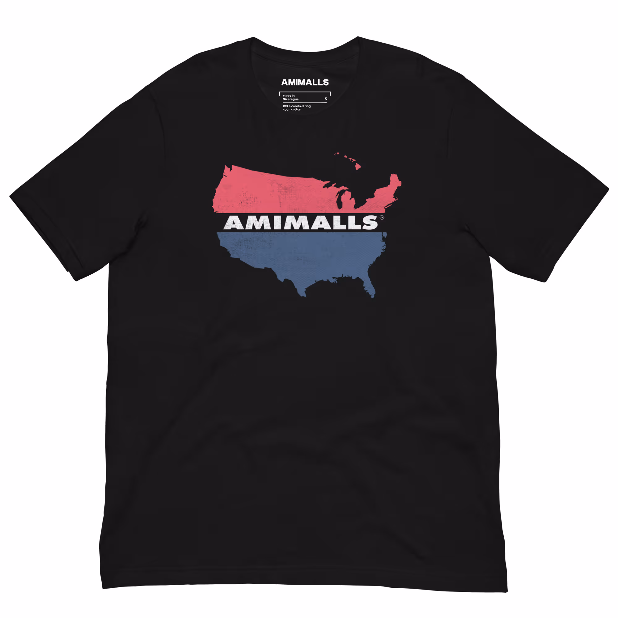 Amimalls USA Flag T-shirt featuring a red, white, and blue USA map design, perfect for patriotic events and casual wear.