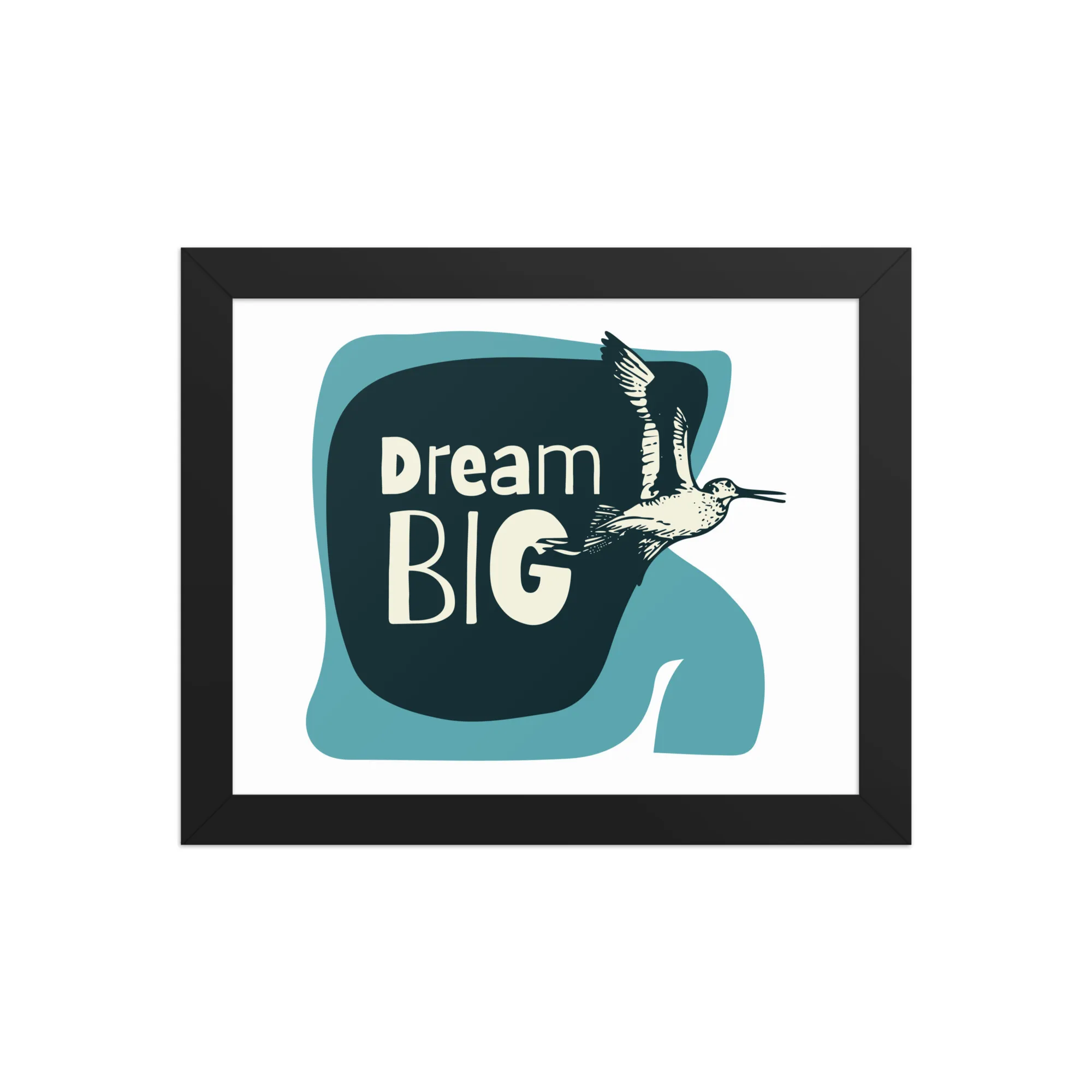 Framed poster featuring a soaring albatross with the text 'Dream Big', ideal for adding inspiration to your home or office.