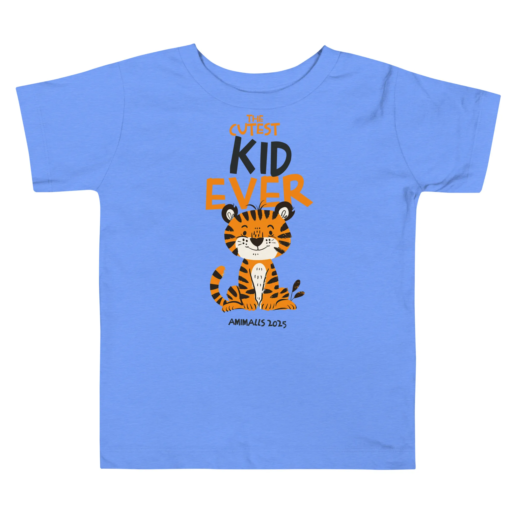 Toddler wearing a white T-shirt with an adorable tiger illustration and "Cutest Kid Ever" text.