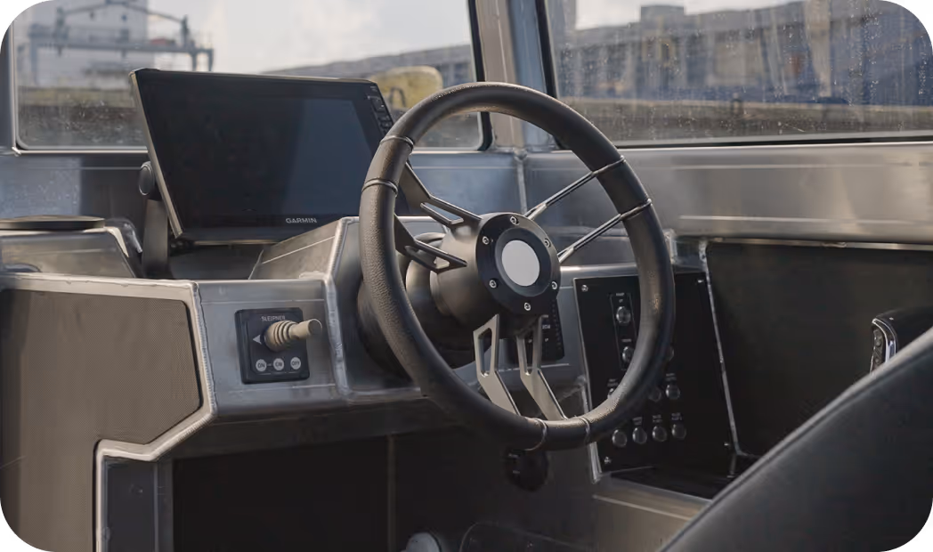 Interior view of a LANDX X9 landing craft on the water
