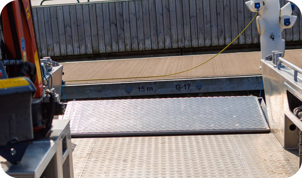 Interior and bow ramp of a LANDX X9 workboat