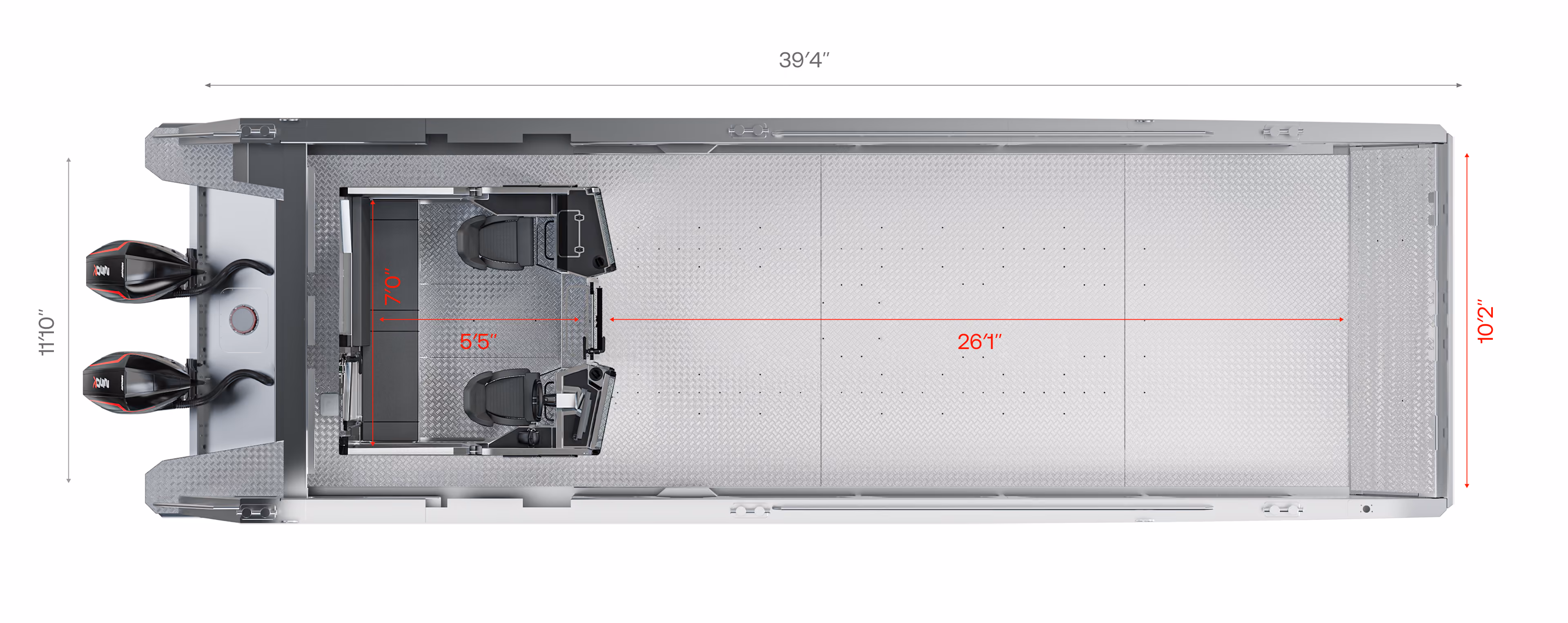 LANDX X12 interior layout and dimensions diagram in feet and inches