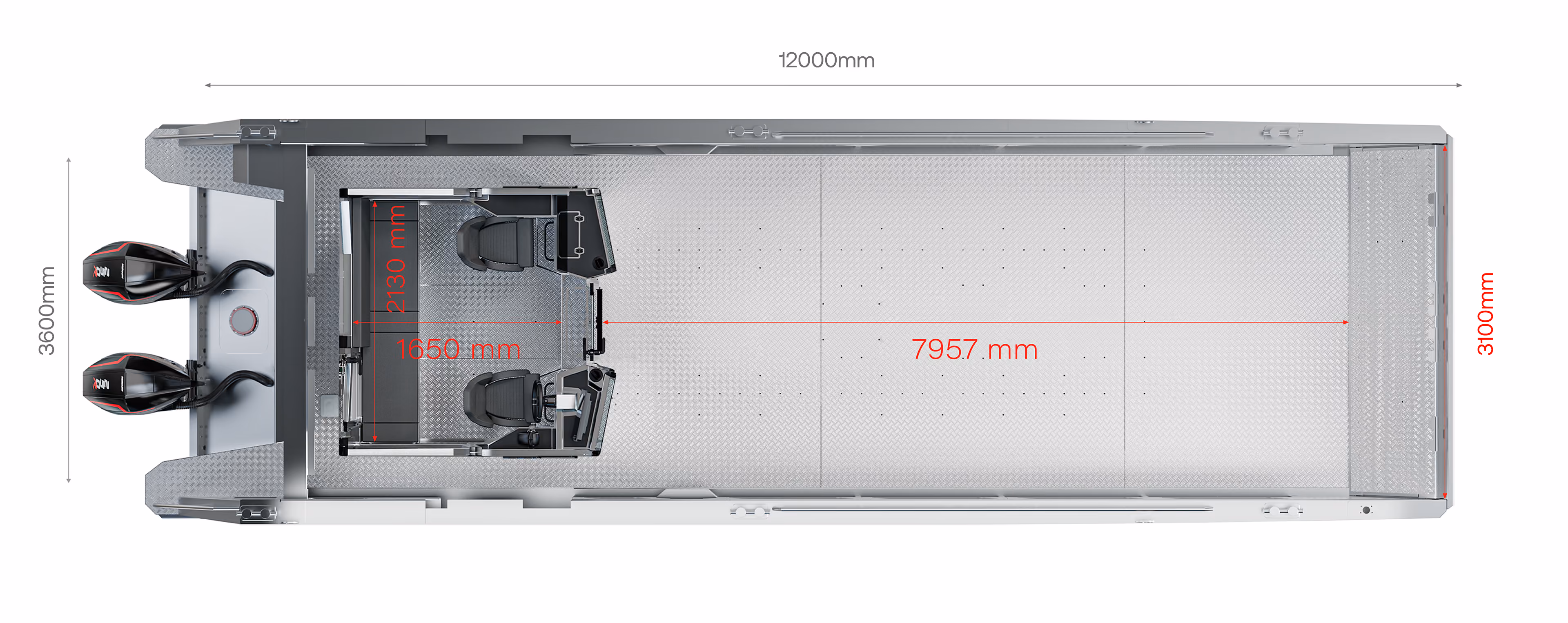 LANDX X12 interior layout and dimensions diagram in metric units