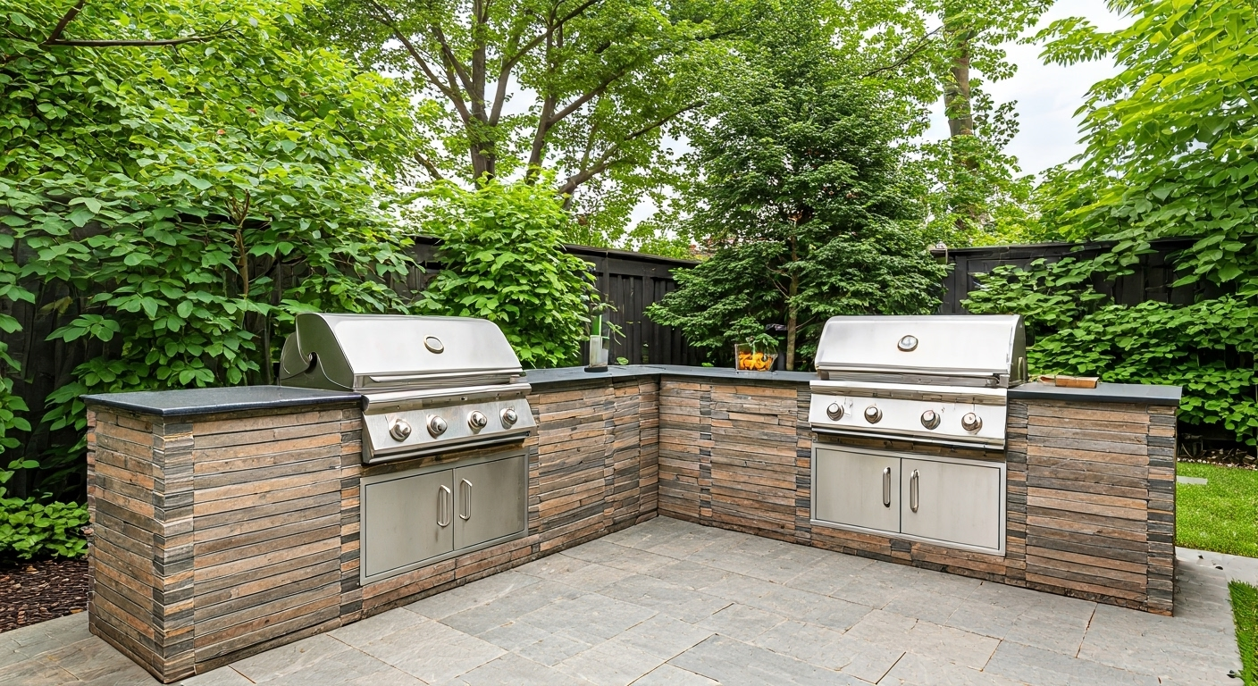 Outdoor kitchen in Toronto backyard