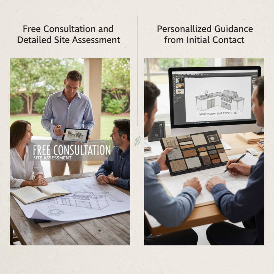 Custom outdoor kitchen with built-in grill and stone countertops in Toronto backyard