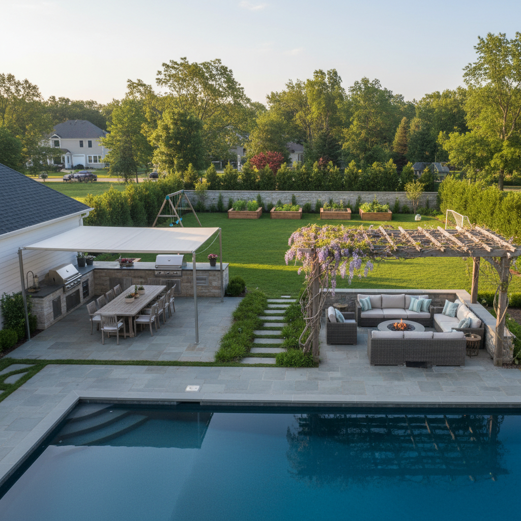 Custom pergola and cabana structure built for a GTA backyard as part of a spring landscaping project