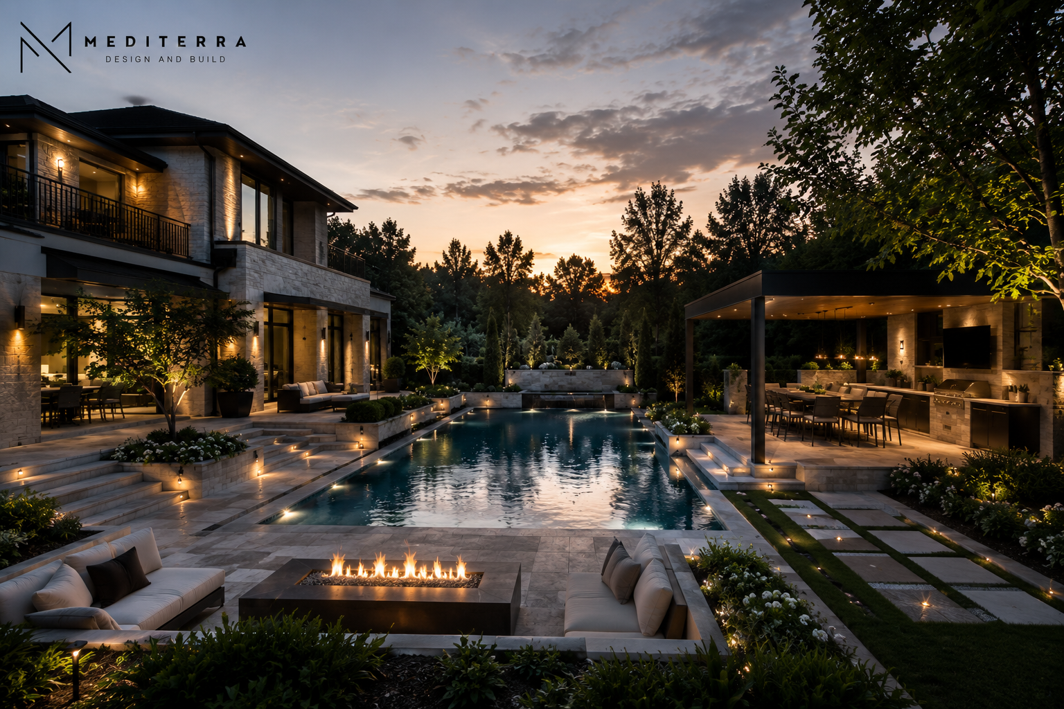 luxury backyard design pool outdoor kitchen pavilion Toronto