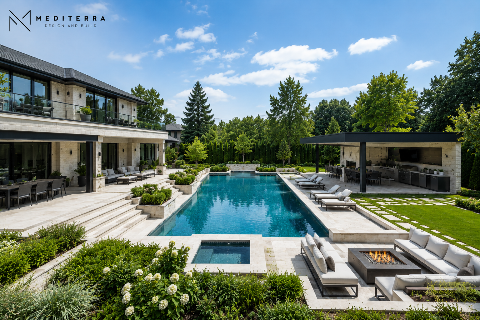 Integrated luxury outdoor living environment with architecture pool landscape Toronto