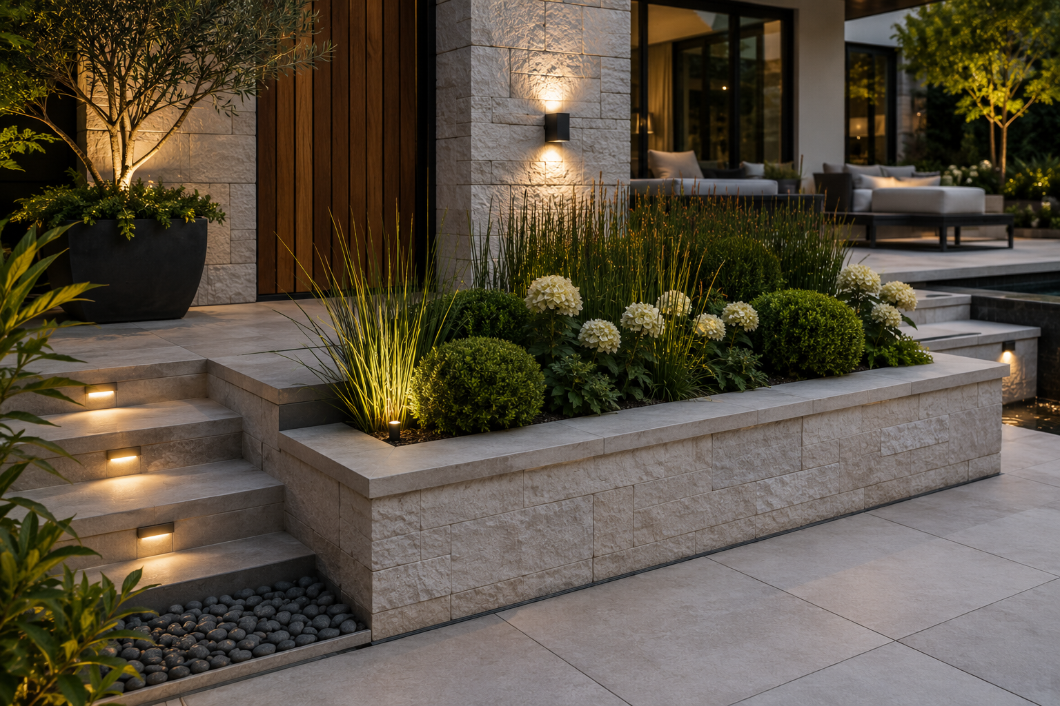 Luxury outdoor materials including natural stone porcelain and timber Toronto