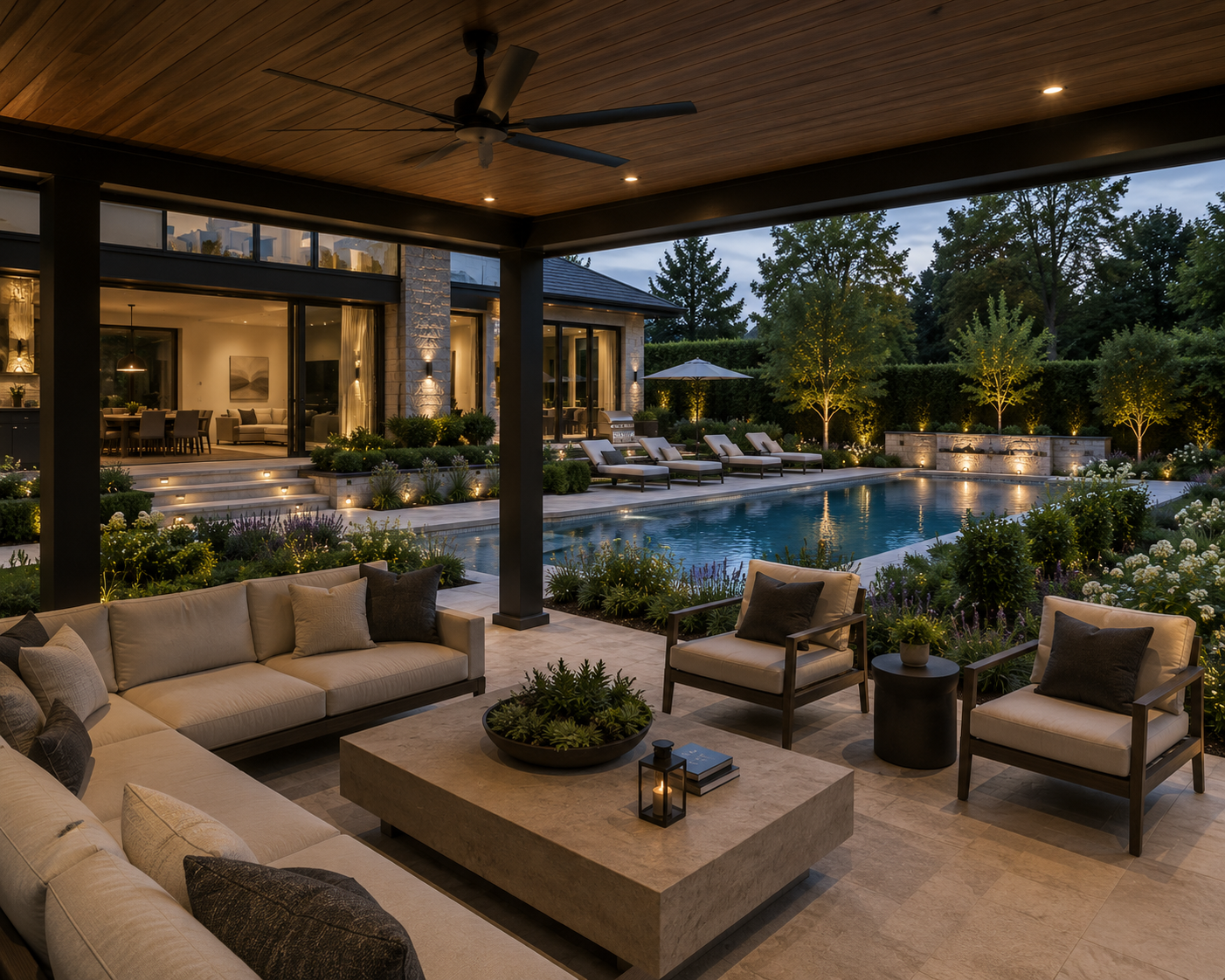 Luxury outdoor pavilion integrated with landscape Toronto