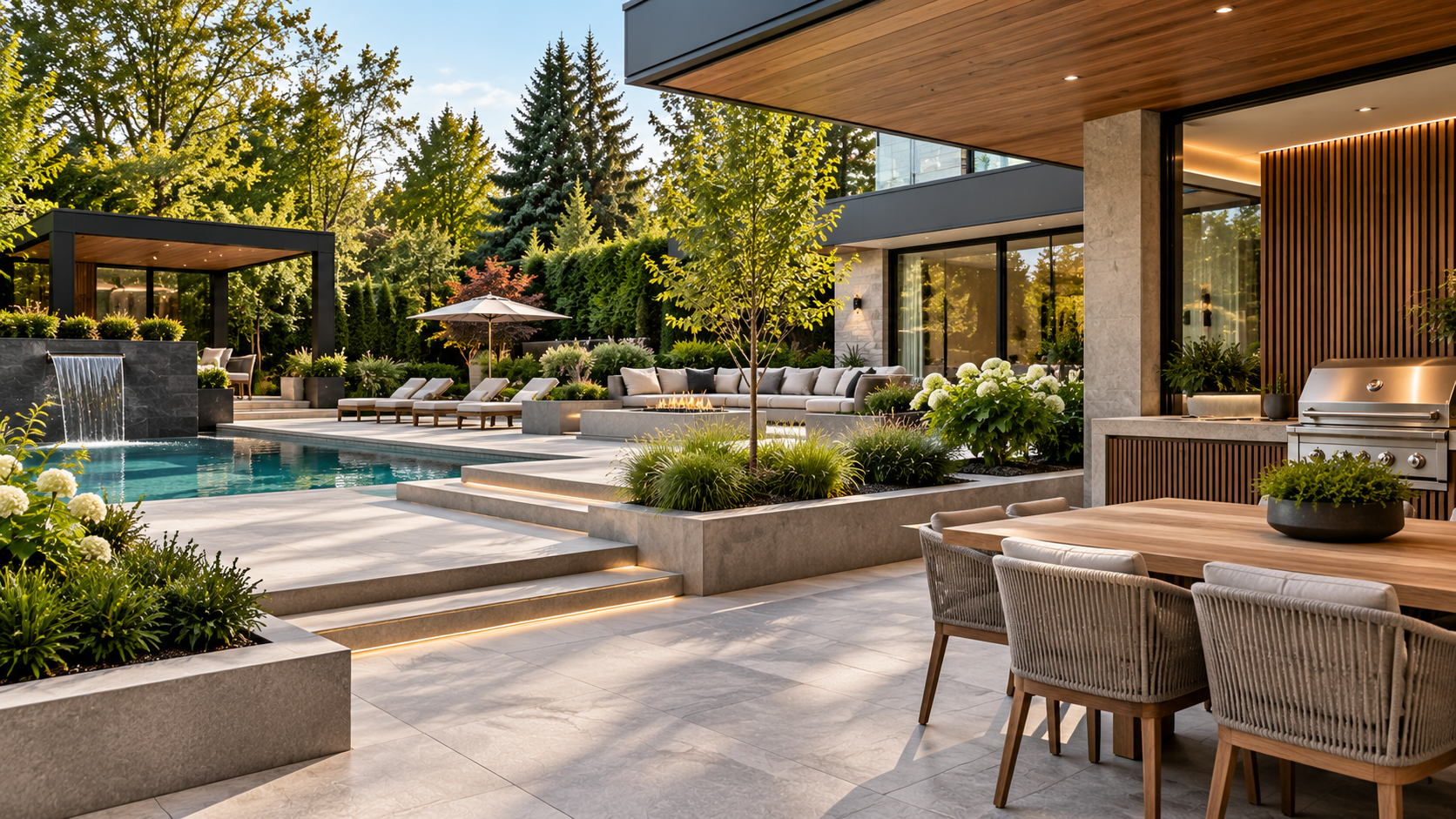 Architectural outdoor materials creating cohesive residential landscape Toronto 