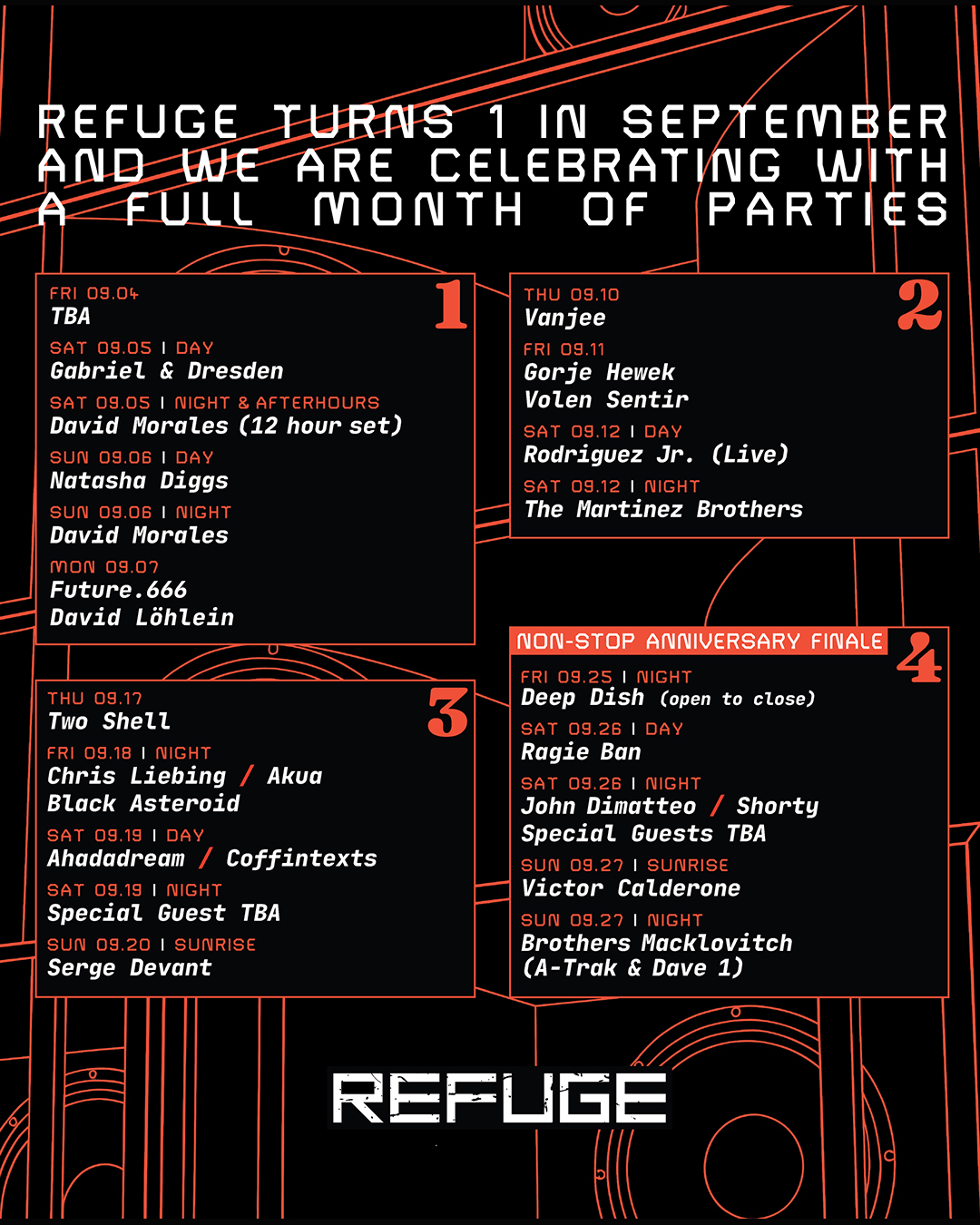 Refuge NYC 1st birthday programme / lineup