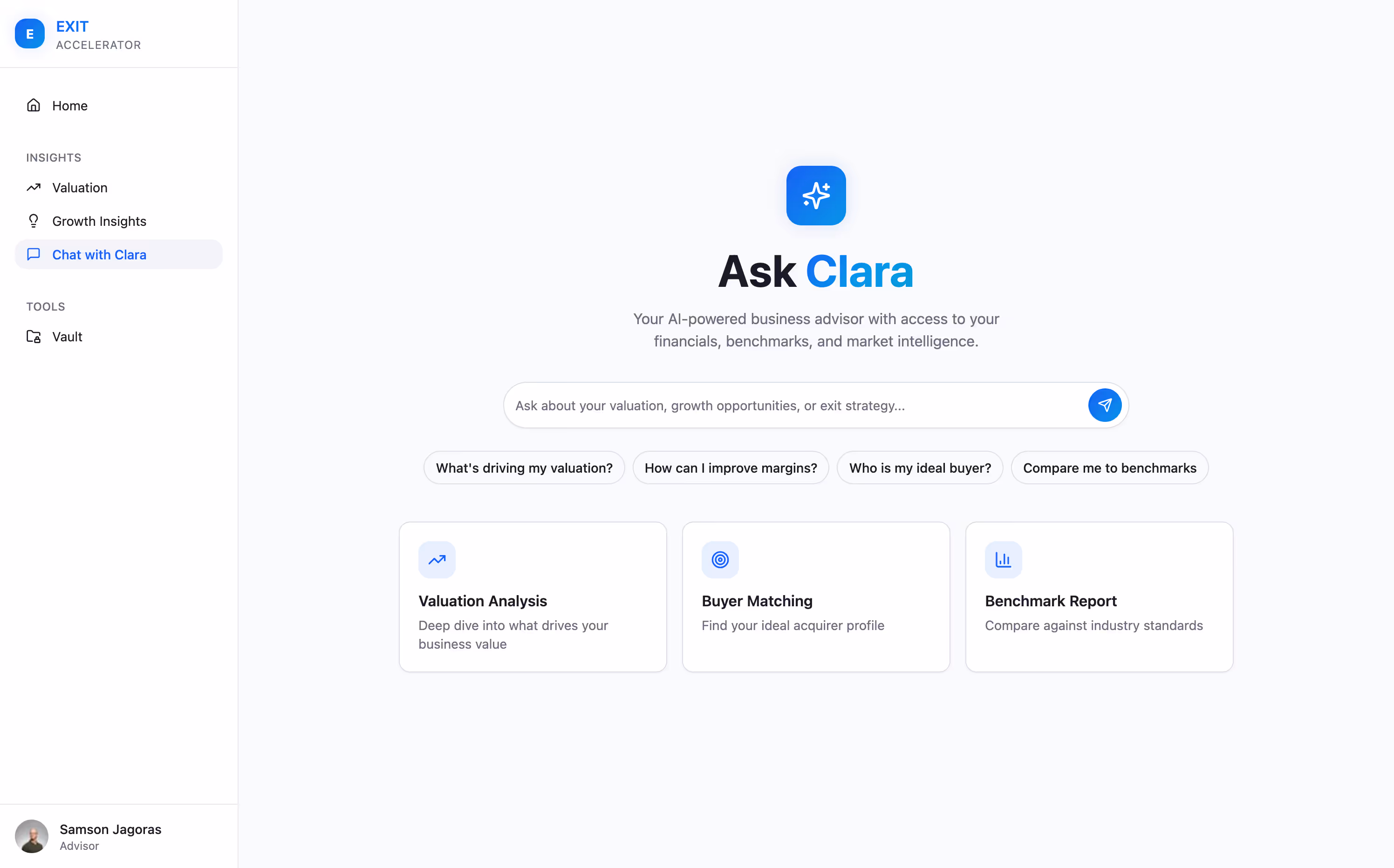 Screenshot of the Hey Clara user interface