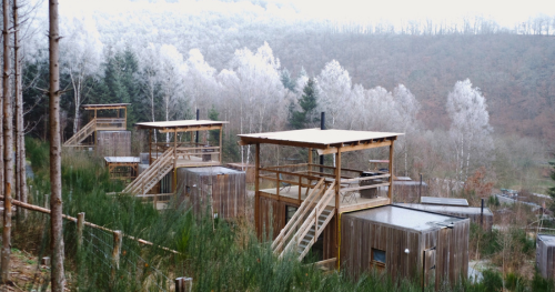 Multiple cabins in the woods in the Ardennes