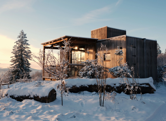 Classic for 6 cabin in the woods in Alsace, covered with snow