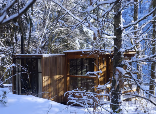 Classic for 4 people cabin in the woods in the Ardennes covered with snow