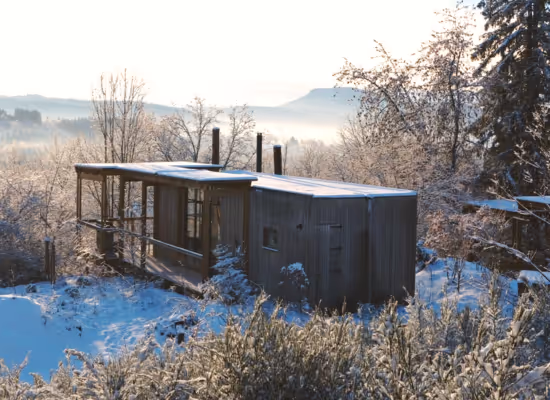 The Nest cabin in Alsace with a net terrace, covered with snow