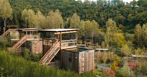 Multiple cabins in the woods in the Ardennes