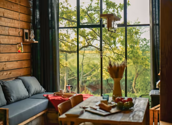 The living room of a Soul cabin, a tiny house near Paris