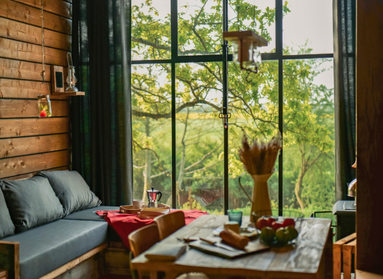 The living room of a Soul cabin, a tiny house near Paris