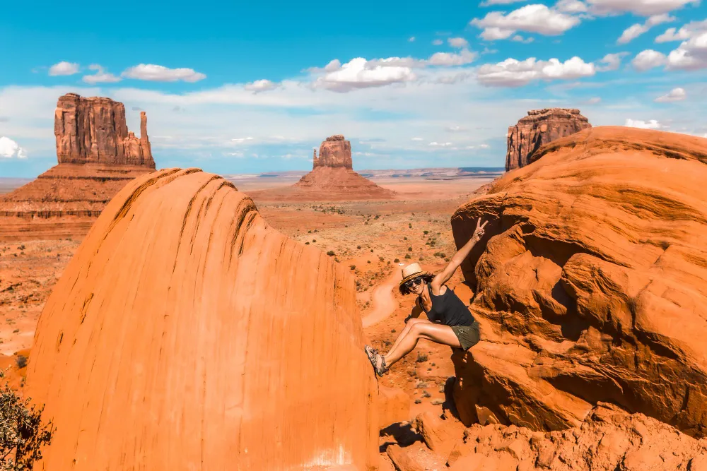 a woman between two rocks photo