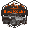 a logo of red rocks tour on footer