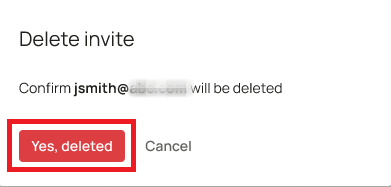 Confirmation dialog for deleting the invite